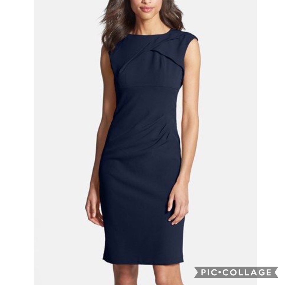 Navy Adrianna Papell Pleated Crepe Dress 4 NWOT